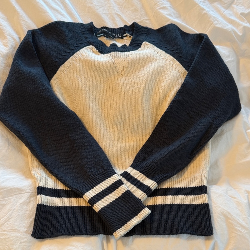 Veronica Beard navy and Cream Crew Neck Sweater